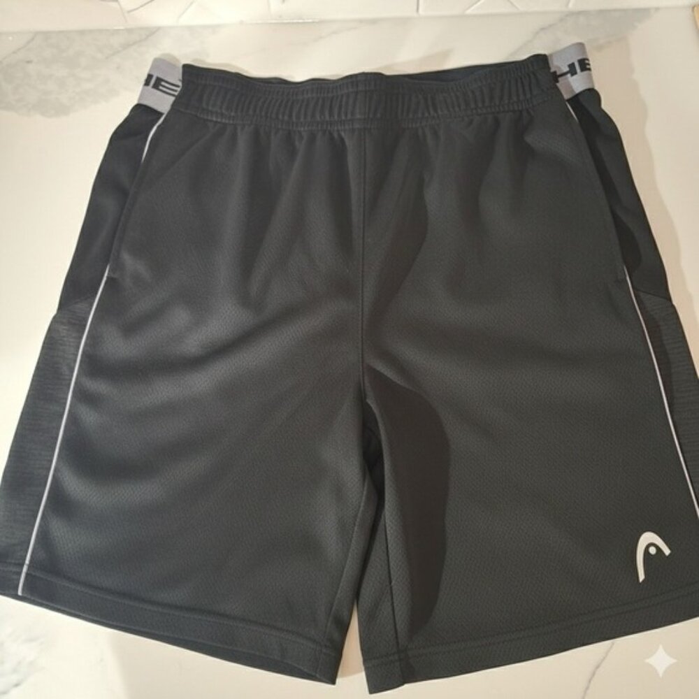 HEAD large Athletic Shorts Black Mesh Logo Waistband Zipper‎ Pocket L G